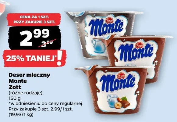 Deser mleczny Monte Zott promocja w Netto