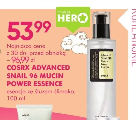 Esencja ze śluzem ślimaka Advanced Snail 96 Mucin Power Essence Cosrx promocja w Super-Pharm