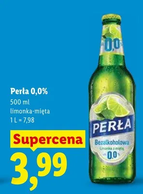 Piwo bezalkoholowe Perła 0,0% limonka-mięta promocja w Lidl