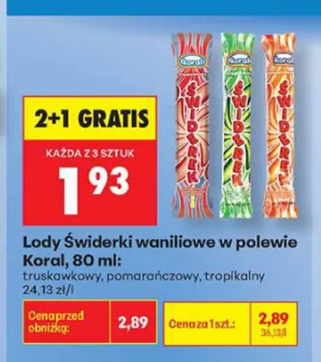 Lody Świderki waniliowe w polewie truskawkowej promocja w Biedronka