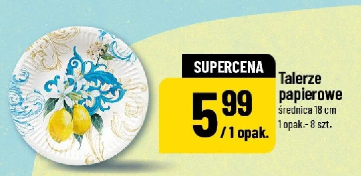 Talerze papierowe średnica 18cm 1 opak. 8szt. POLOmarket promocja w POLOmarket