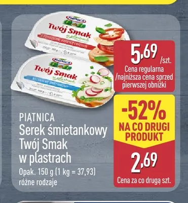 Serek śmietankowy Twój Smak w plastrach z suszonymi pomidorami i bazylią Piątnica promocja w Aldi