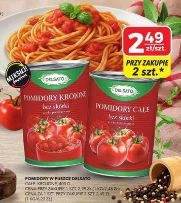 Pomidory całe bez skórki w soku pomidorowym Delsato promocja w Top Market
