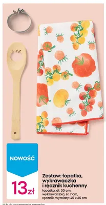 Zestaw: łopatka dł. 30 cm, wykrawaczka śr. 7 cm i ręcznik kuchenny 45x65 cm promocja w Pepco