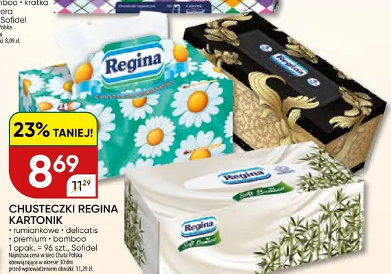 Chusteczki higieniczne Regina Kartonik rumiankowe promocja w Chata Polska