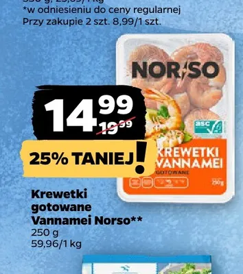 Krewetki gotowane Vannamei Norso promocja w Netto
