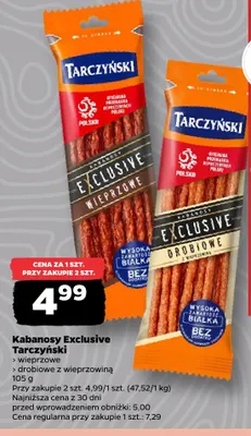 Kabanosy Exclusive drobiowe z wieprzowiną Tarczyński promocja w Netto