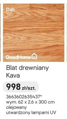 Blat drewniany Kava Dąb 62x2,6x300cm olejowany utwardzony lampami UV promocja w Castorama