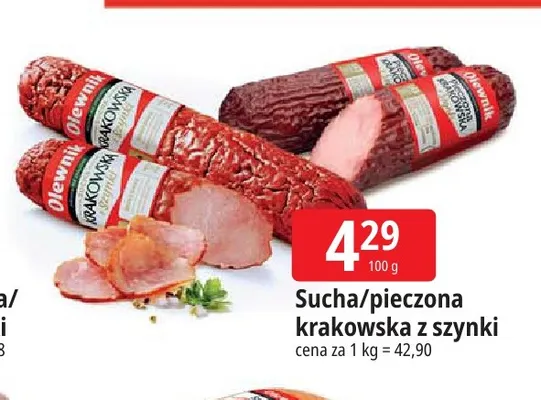 Sucha krakowska z szynki Olewnik promocja w Leclerc