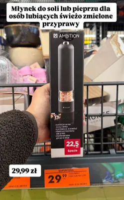 Młynek elektryczny do soli i pieprzu 22,5 cm promocja w Biedronka
