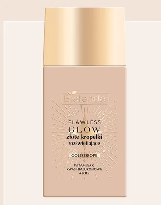 Złote kropelki rozświetlające Bielenda Flawless Glow Gold Drops z witaminą C kwasem hialuronowym i aloe promocja w Rossmann
