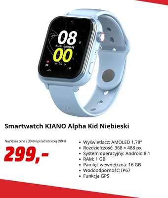 Smartwatch Kiano Alpha Kid niebieski promocja w Media Markt