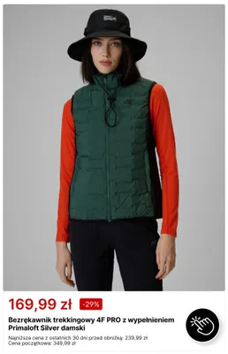 Bezrękawnik trekkingowy 4F PRO z wypełnieniem Primaloft Silver damski promocja w 4F