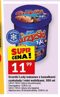 Grześki Lody kakaowe z kawałkami czekolady i mini wafelkami promocja w Twój Market