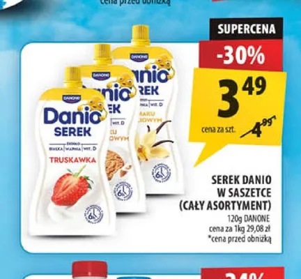Serek homogenizowany Danio w saszetce truskawkowy Danone promocja w Arhelan