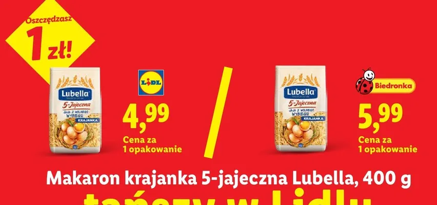Makaron krajanka 5-jajeczna Lubella promocja w Lidl