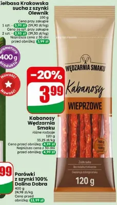 Kabanosy wieprzowe Wędzarnia Smaku promocja w Dino