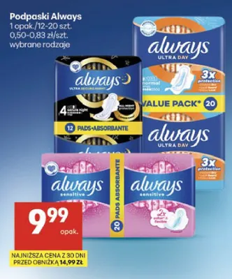 Podpaski Always promocja w Delikatesy Centrum