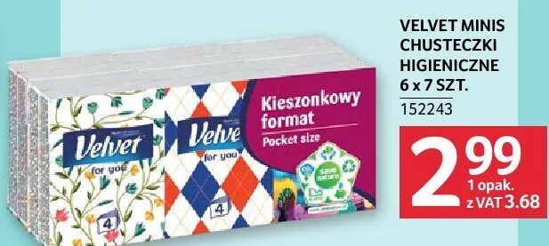 Chusteczki higieniczne Velvet Minis 6x7 szt. promocja w Selgros