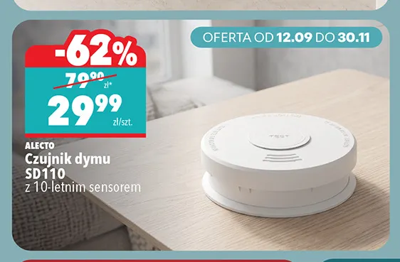 Czujnik dymu SD110 z 10-letnim sensorem Alecto promocja w Biedronka