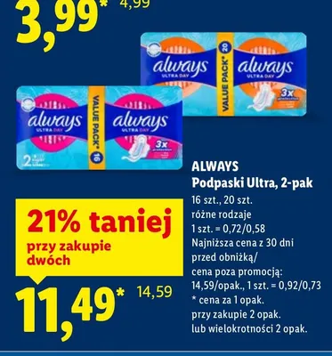 Podpaski Ultra, 2-pak promocja w Lidl