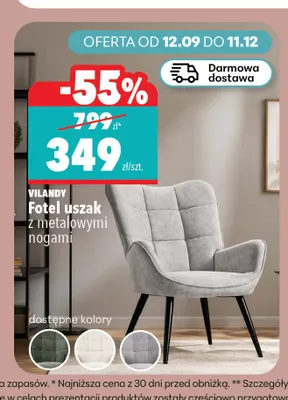 Fotel uszak z metalowymi nogami Vilandy promocja w Biedronka Home