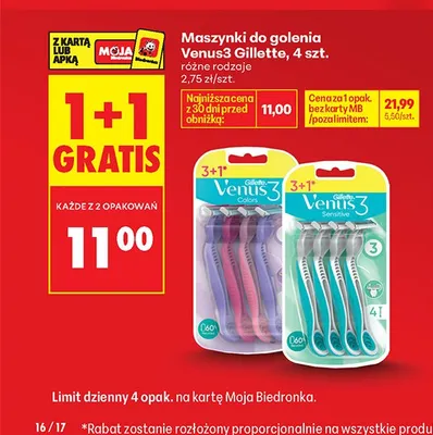 Maszynki do golenia Gillette Venus 3 Colors 4-pak promocja w Biedronka