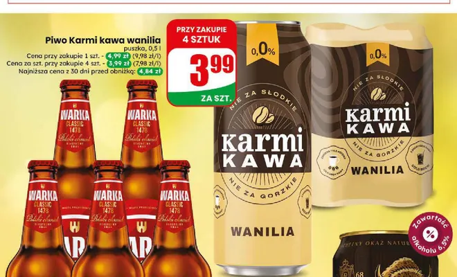 Piwo bezalkoholowe Karmi kawa wanilia promocja w Dino