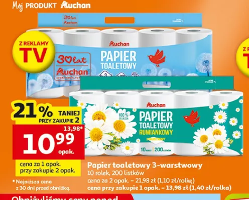 Papier toaletowy 3-warstwowy Auchan promocja w Auchan