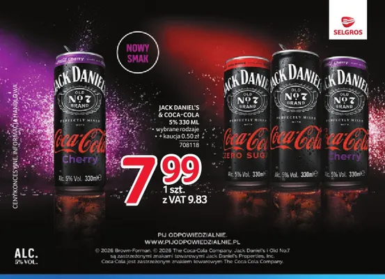 Drink Jack Daniel's & Coca-Cola Zero Sugar 5% promocja w Selgros