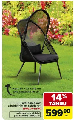 Fotel ogrodowy z baldachimem składany promocja w Carrefour