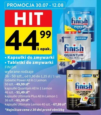 Kapsułki do zmywarki Finish Quantum All in 1 Lemon 46-pak promocja w Intermarche
