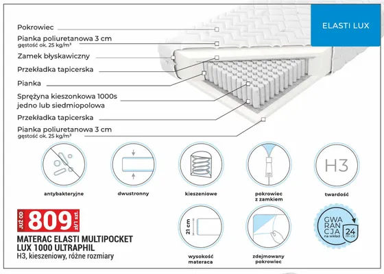 Materac Elasti Multipocket Lux 1000 Ultraphil promocja w Merkury Market