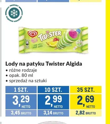 Lody na patyku Twister Algida promocja w Makro