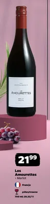 Wino czerwone półwytrawne Les Amourettes Merlot promocja w Netto