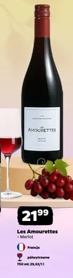 Wino czerwone Les Amourettes Merlot Pays d'Oc francuskie półwytrawne promocja w Netto