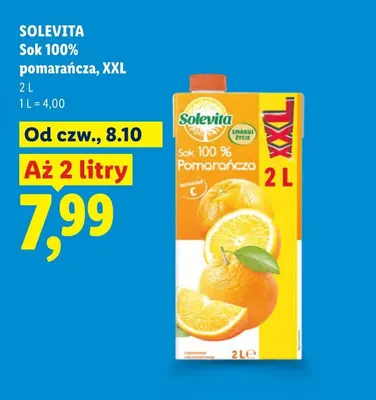 Sok pomarańcza XXL Solevita 100% promocja w Lidl