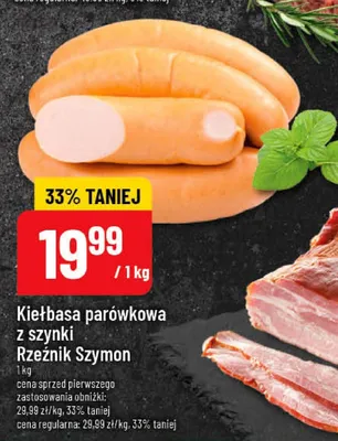 Kiełbasa parówkowa z szynki Rzeźnik Szymon promocja w POLOmarket