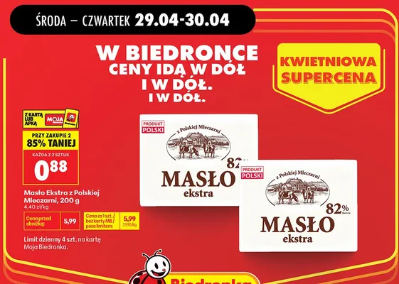 Masło Ekstra z Polskiej Mleczarni 82% promocja w Biedronka