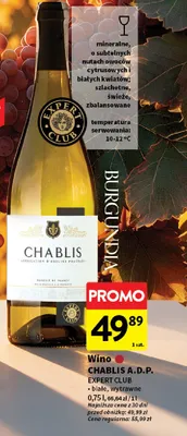 Wino białe Chablis A.D.P. Expert Club wytrawne promocja w Intermarche