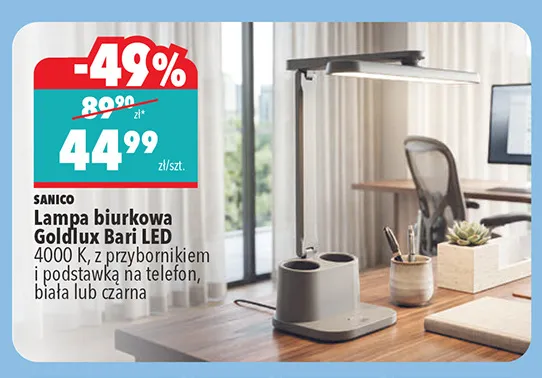 Lampa biurkowa Sanico Goldlux Bari LED czarna promocja w Biedronka