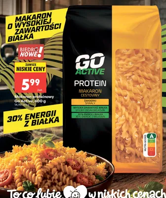 Makaron proteinowy świderki Go Active promocja w Biedronka