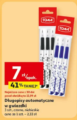 Długopisy automatyczne w gwiazdki Toma czarne niebieskie promocja w Auchan