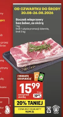 Boczek wieprzowy bez żeber ze skórą promocja w Delikatesy Centrum