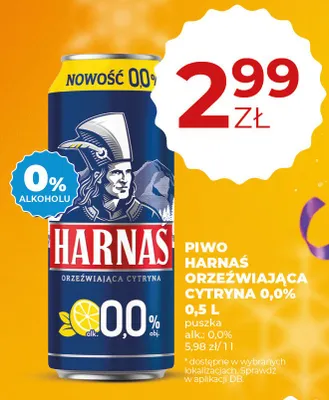 Piwo Harnaś orzeźwiająca cytryna 0,0% 0,5 l promocja w Duży Ben