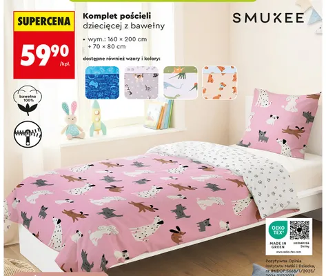 Komplet pościeli dziecięcej z bawełny SMUKEE 160x200cm + 70x80cm promocja w Biedronka