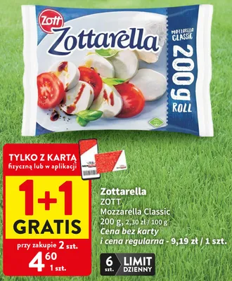 Ser Zottarella Mozzarella Classic Zott promocja w Intermarche