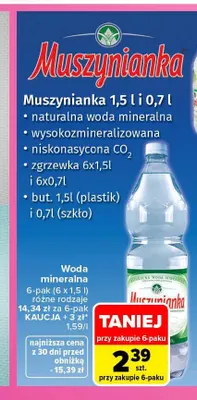 Woda mineralna gazowana 6-pak Muszynianka 1,5 l promocja w Carrefour