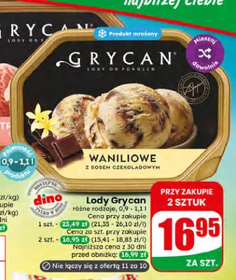 Lody Grycan Waniliowe z sosem czekoladowym promocja w Dino