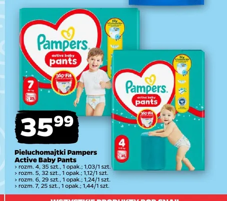 Pieluchomajtki Pampers Active Baby Pants rozmiar 7 promocja w Netto